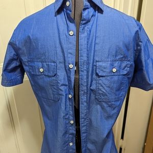 👍  Express Fitted Men's Blue Shirt Short Sleeve Button up Size S/P 14/ 14 1/2